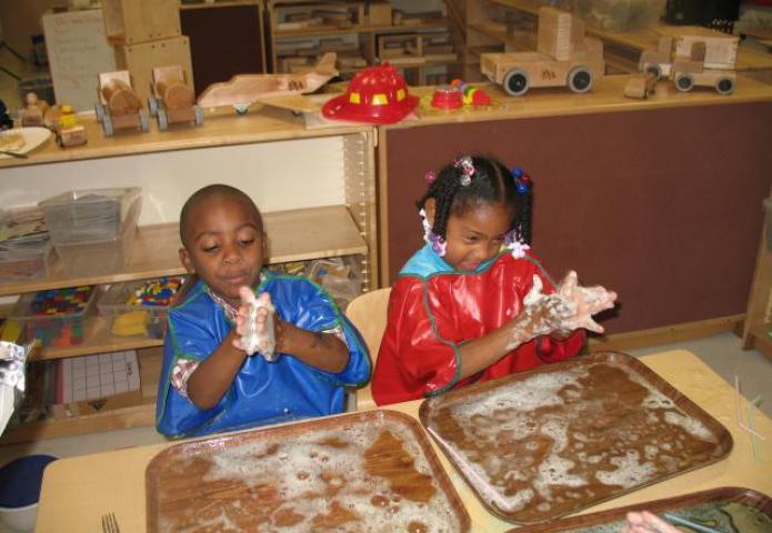 Children playing with foam.