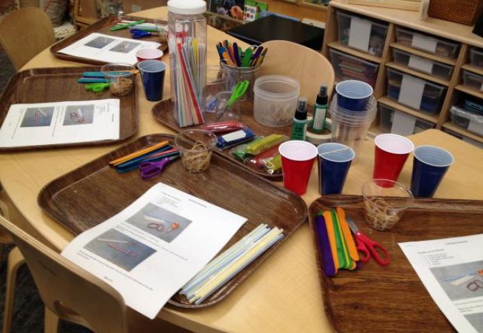 Table with art supplies.