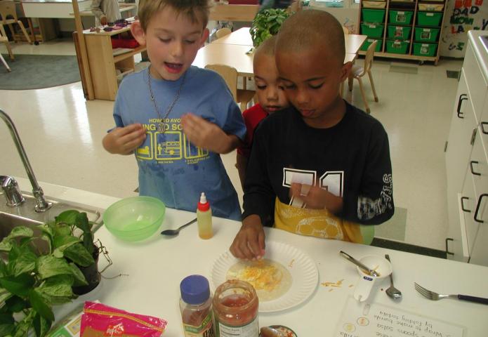 Making quesadillas.